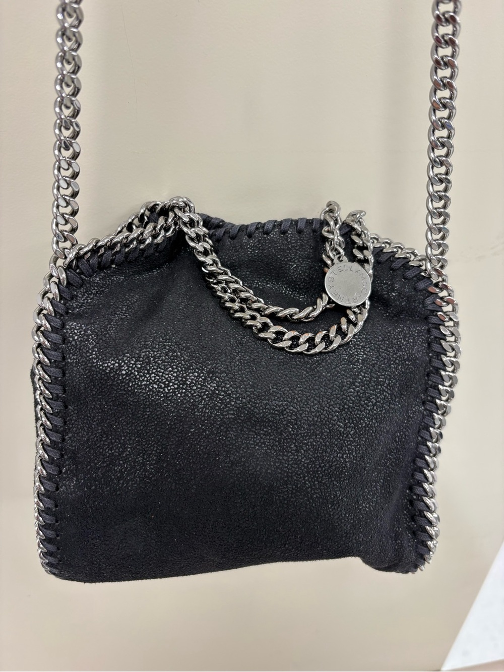 Stella McCartney Falabella Tiny Tote Crossbody Black Silver Hardware